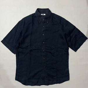 Uniqlo U by Lemaire Dyed Dark Blue Linen Button Down Shirt
