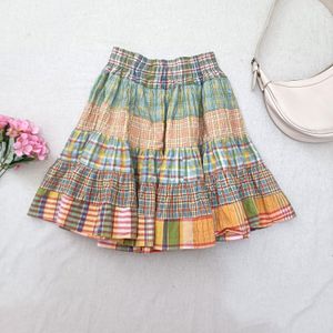 Patchwork Plaid Tiered Skirt Cottagecore Morikei