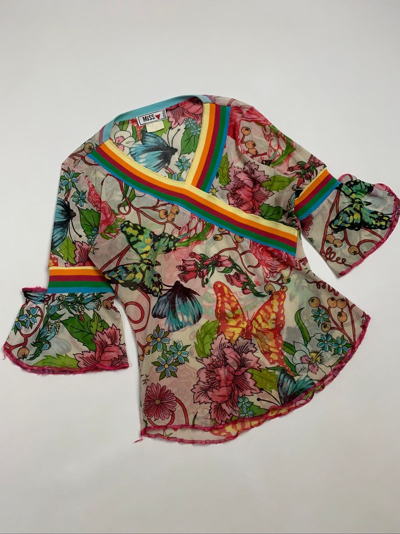 Y2k Miss Mesh Top Tee Flare Sleeve Multicolor, foto 10