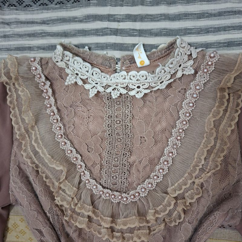 Blouse coklat muda vintage renda, foto 2