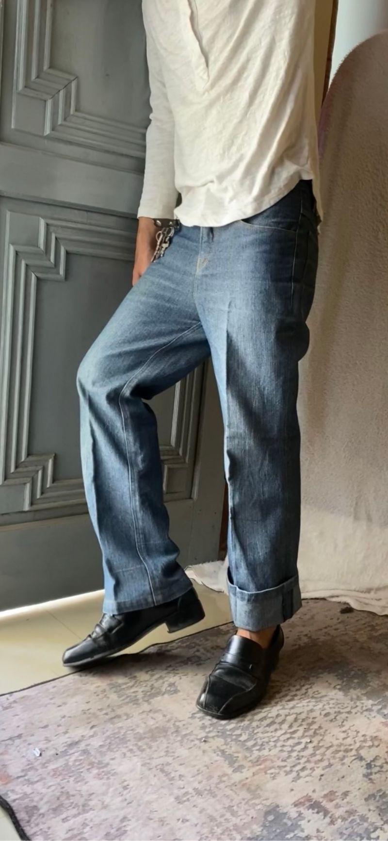 straight bootcut teksture denim garment accent selvedge, foto 9