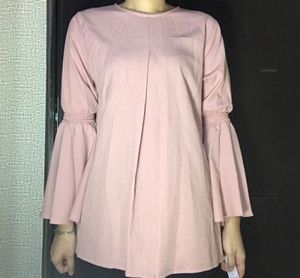 Blouse A-Line Tunik Lengan Lonceng Kerut Dusty Pink