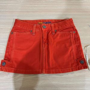 Cantao brazil mini orange denim skirt button y2k summer ori