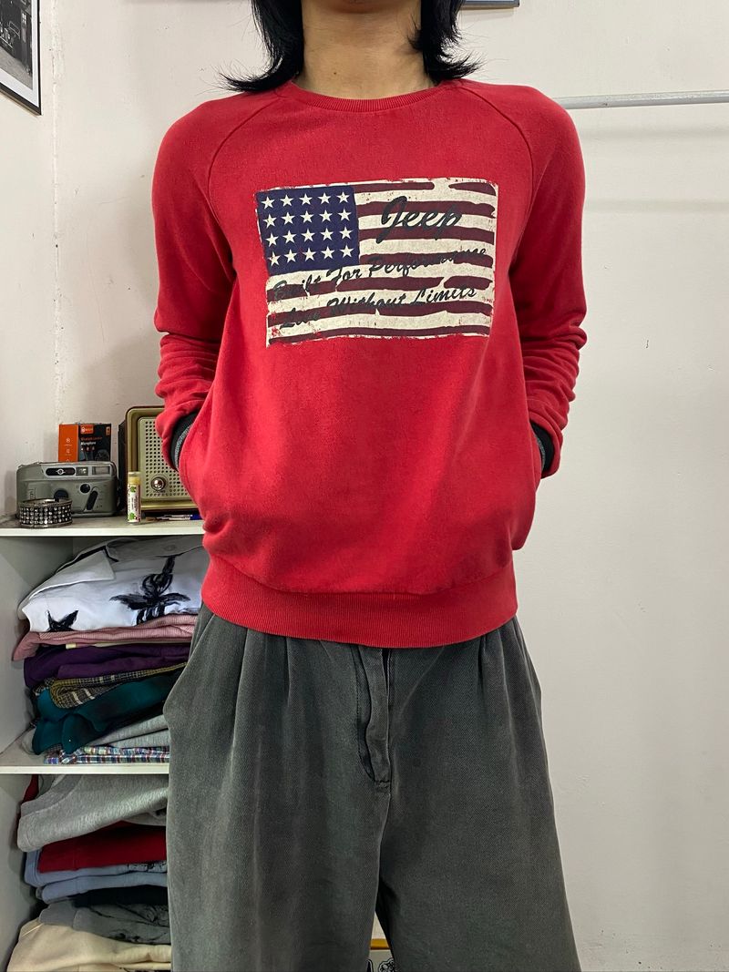 Y2k sweatshirt red flag double pocket Jeep, foto 5