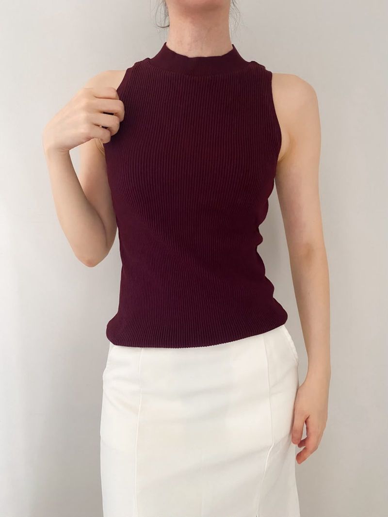 Top high neck merah maroon, foto 3