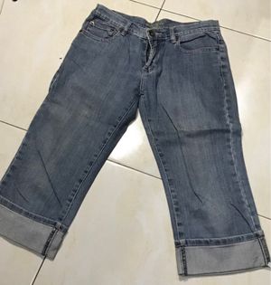 Jeans 3/4 Wanita Hard Ware Blue Jeans Y2K Straight Pants