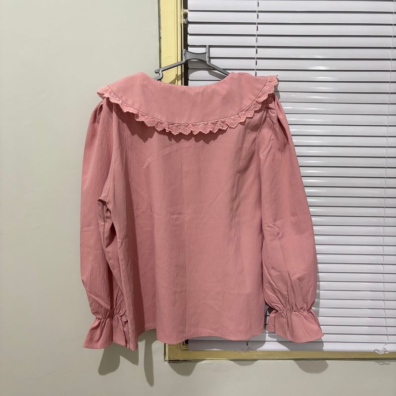 Blouse pink muda motif bunga bunga, foto 4