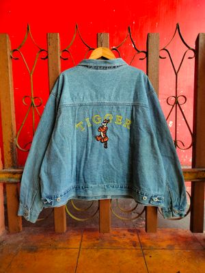 vintage trucker jacket jeans 90's DISNEY POOH TIGER size 4X