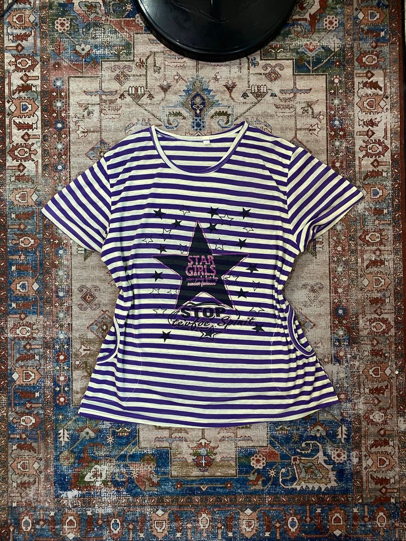 T shirt stripe pattern oversized star girls, foto 4