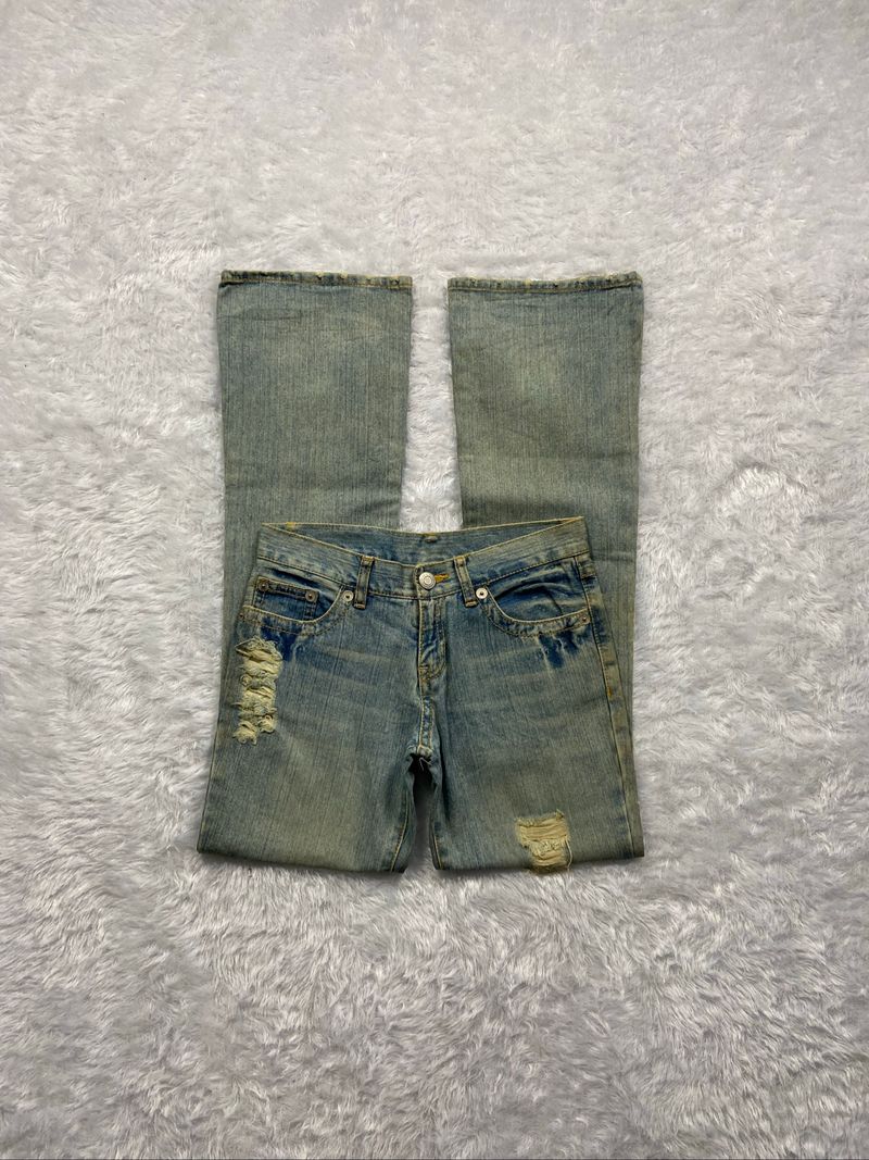 Distressed flare blue washed jeans, foto 3