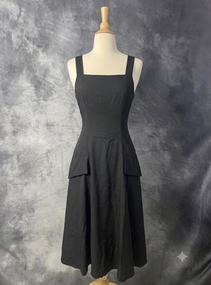 Black Square-Neck Midi Dress