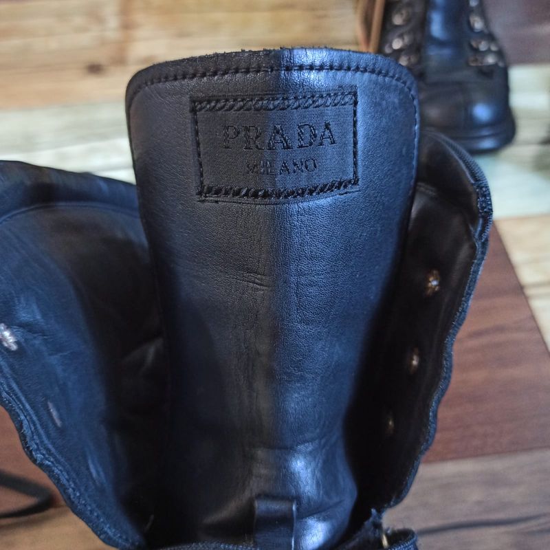Prada SS2000 Prada Black Leather Ankle Metallic Boots, foto 9