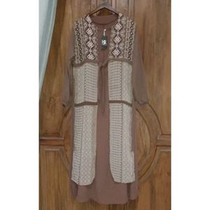 NEW HRS Dress Gamis Wanita Brown Motif Etnik Bigsize LD 104