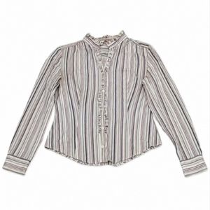 Blouse Stripe Ruffle Vintage