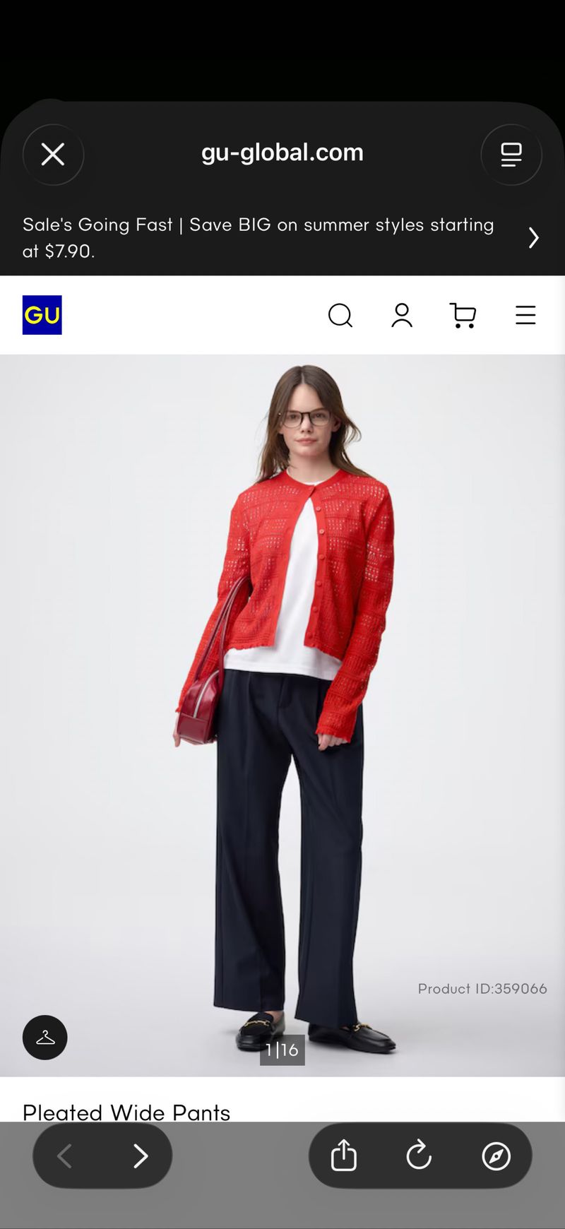 GU Pleated Wide Pants Navy, foto 5