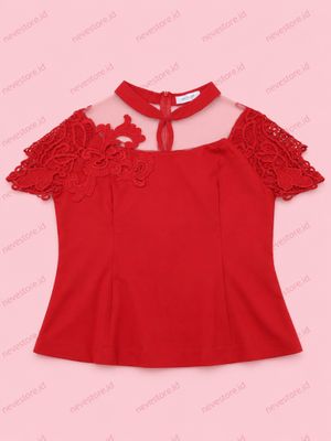 Atasan Red Lace Cheongsam Blouse