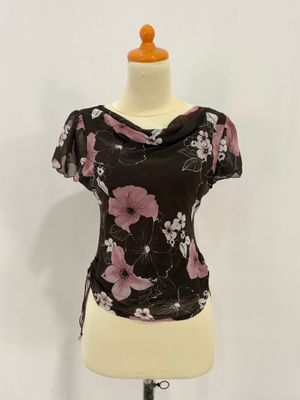 Blouse Atasan Feminin Pink/Coklat Tua
