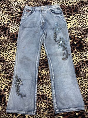 flare bootcut light denim patch flower y2k vintage