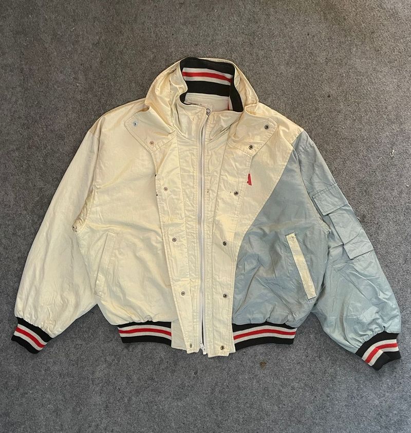 Biker Windbreaker Pria cream gray, foto 4