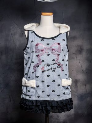 (NO NEGO) y2k coquette fleece hooded tunic glitter ribbon