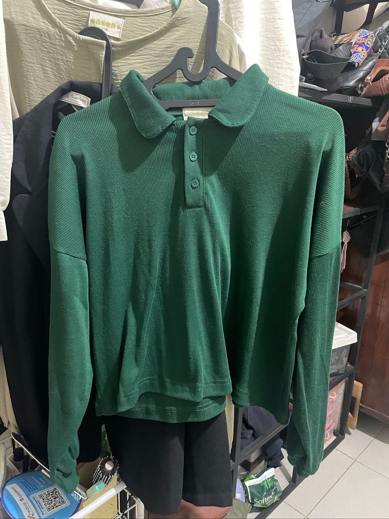 green boxy henley shirt, foto 4