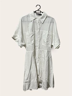[Preloved Original] ZARA White Poplin Mini Shirt Dress