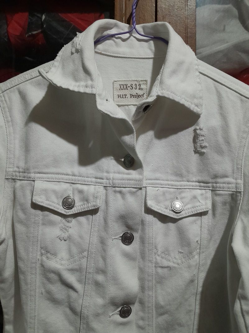 Jacket Jeans Ripped Putih|Jacket Denim Wanita, foto 4