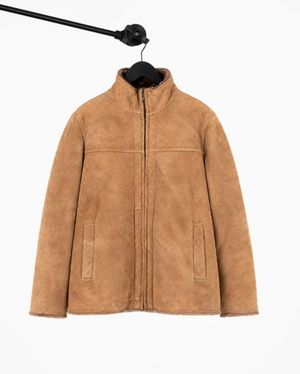 FINWAY - Jaket Shearling Suede Leather Coklat Size M
