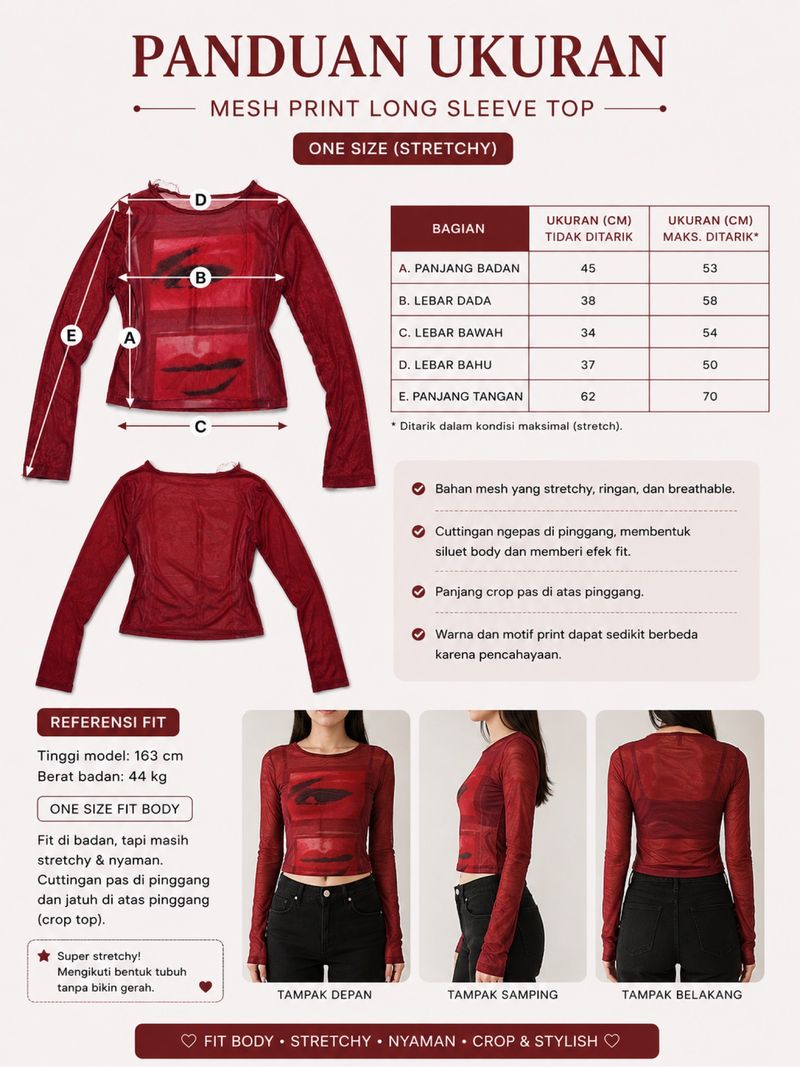 y2k Red Mesh Printed Long Sleeve, foto 4