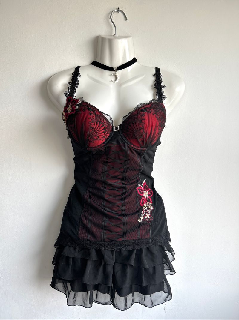 Red Grunge Gothic Embroidered Cami, foto 2