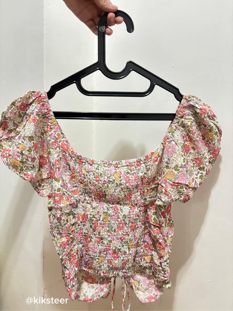 Blouse Crop Motif Bunga Vintage, foto 3
