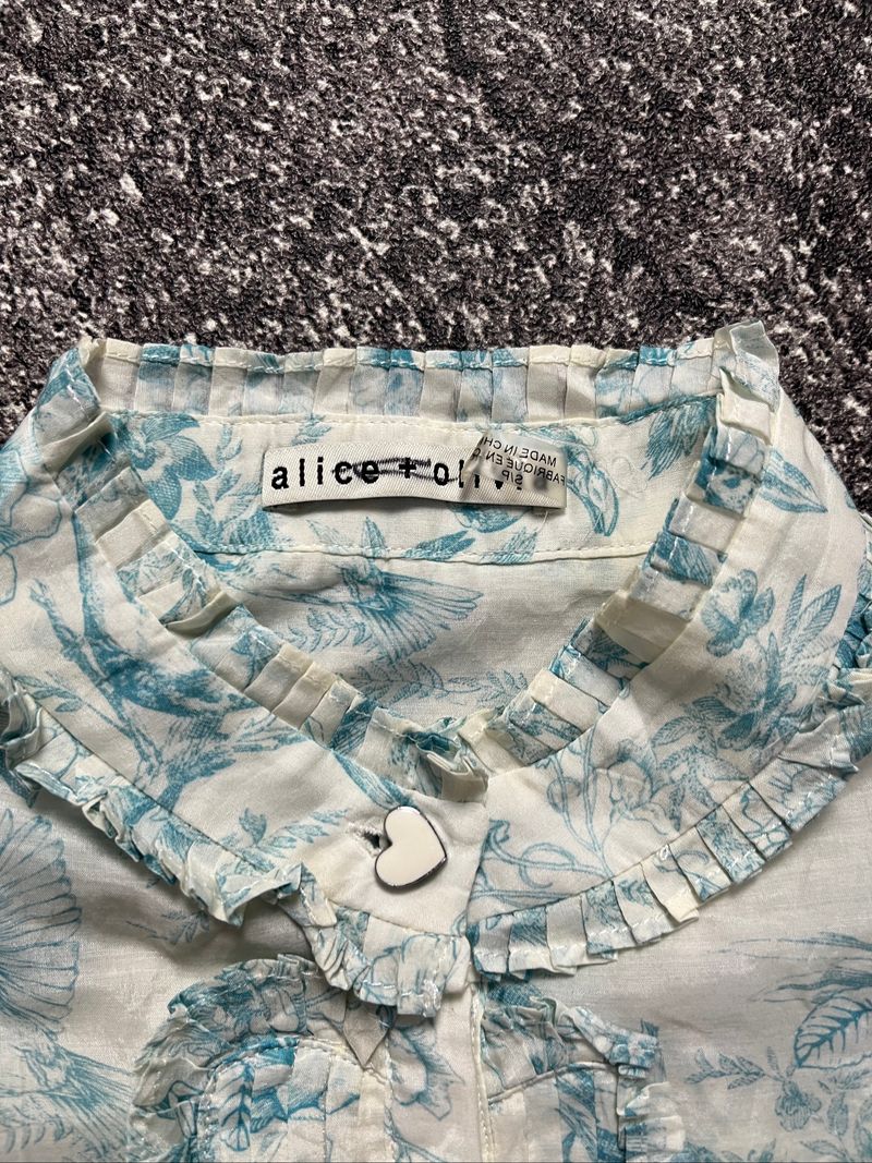 Alice+olivia kurt ruffle pintuck button shirt, foto 3