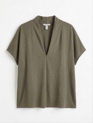 H&M Deep Plunge V Neck Blouse Olive
