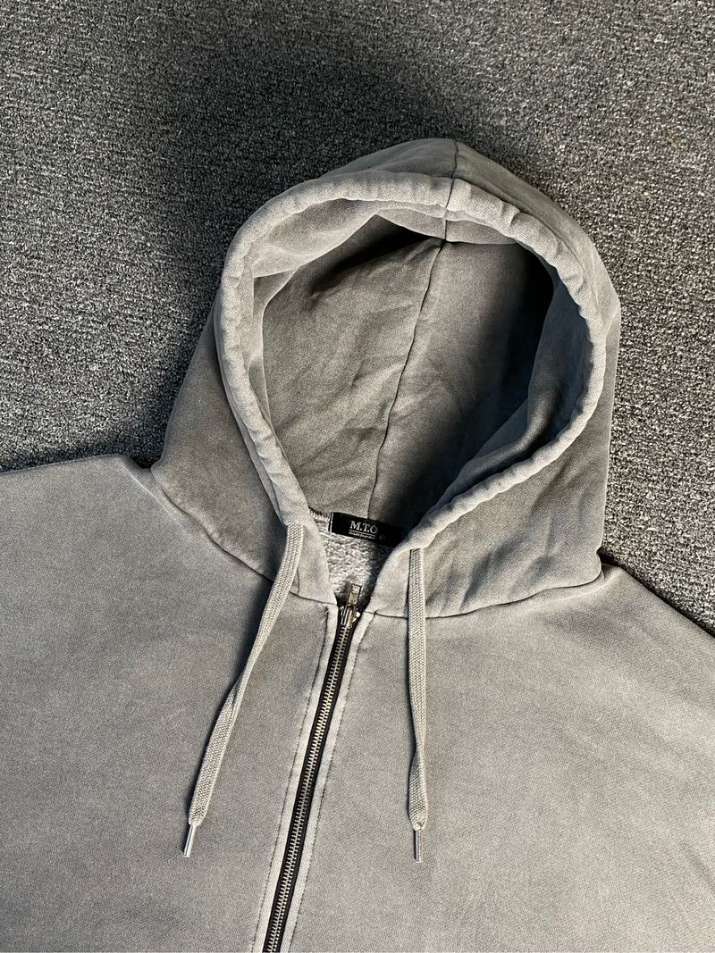 Hoodie double zipper gray washed, foto 4