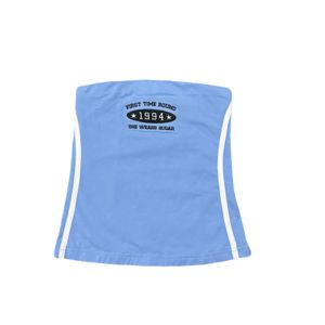 She Wears Sugar Streetwear Y2K Bandeau top Wanita white blue