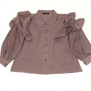 Pristy Top Shirt Ruffle Maroon Shopataleen