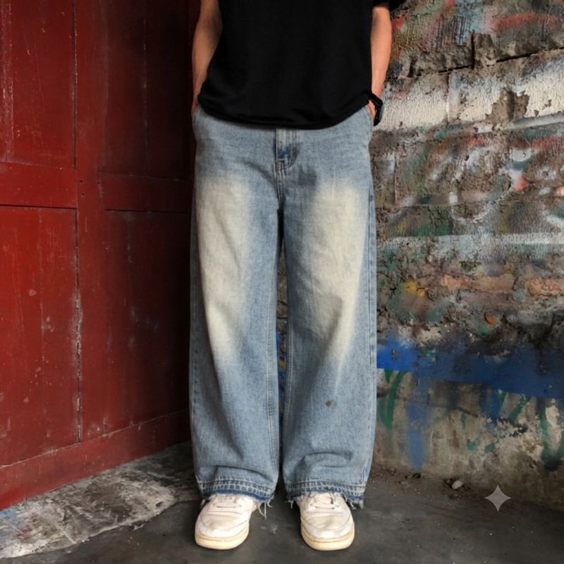 Baggy Washed Neukimpyo Blue Jeans, foto 8