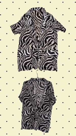 Zebra Print Short Sleeve Open Front Shirt