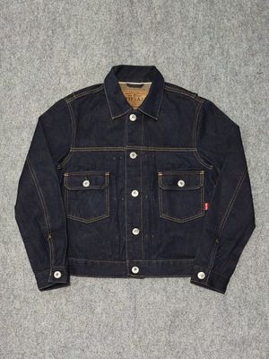 Who A.U Type 2 Selvedge Denim Jacket Deep Indigo x Brown
