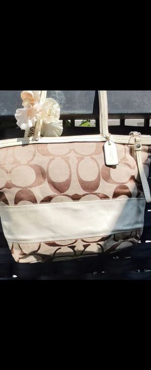 Coach tote signature stripe putih; coc vintage