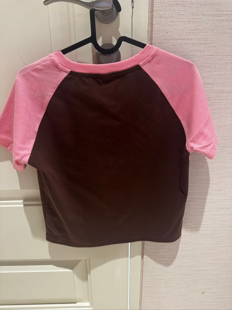 Kaos Ringer Crop Top NÖME Cokelat-Pink, foto 3