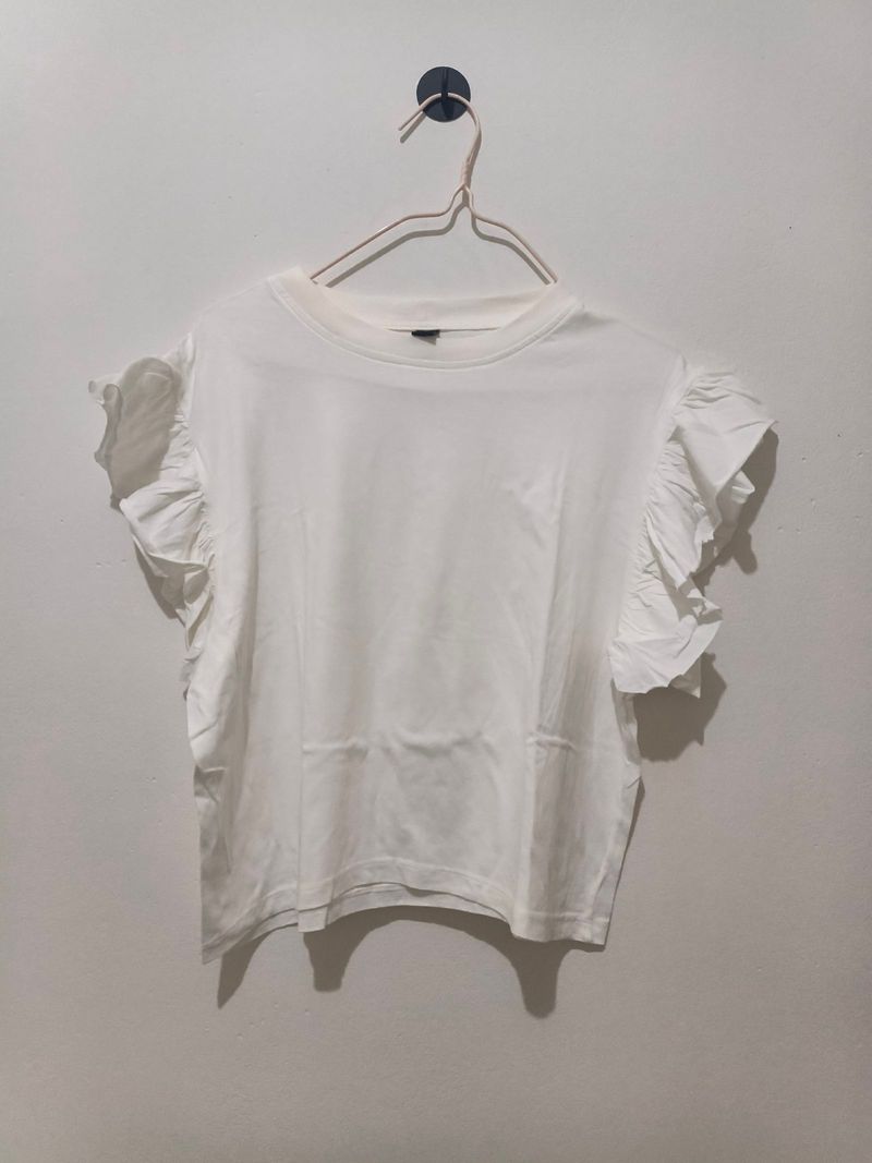 T-shirt Basic Korean Top Frilled Tee Off White, foto 2