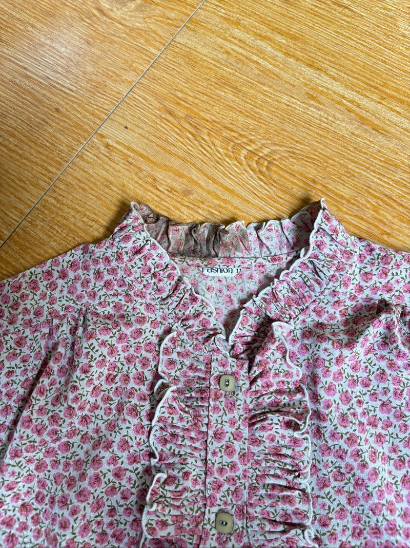 floral printed ruffle chiffon top, foto 2
