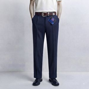 Japanese Worka Plaid Navy Textured Straight Trousers