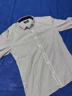 Manzone slim-fit black and white striped shirt in size XL, f