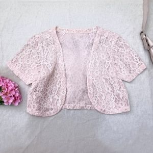 Blouse Lace Brukat Pink Soft Feminine Berfuring Short Sleeve
