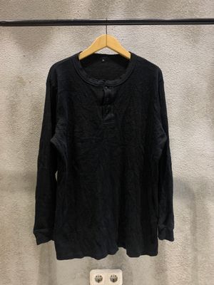 Black Longsleeve Waffle Henley Shirt