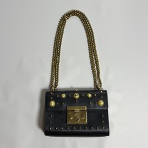 Gucci Black Leather GHW Padlock Pearl Shoulder Chain Bag