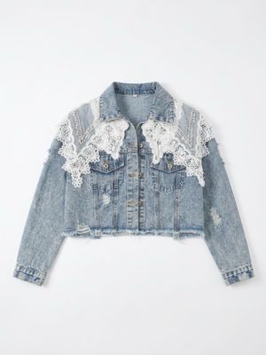 denim jacket with lace