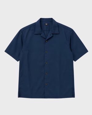 [S-M] Uniqlo Cotton Open Collar Navy Shirt (KM-300)
